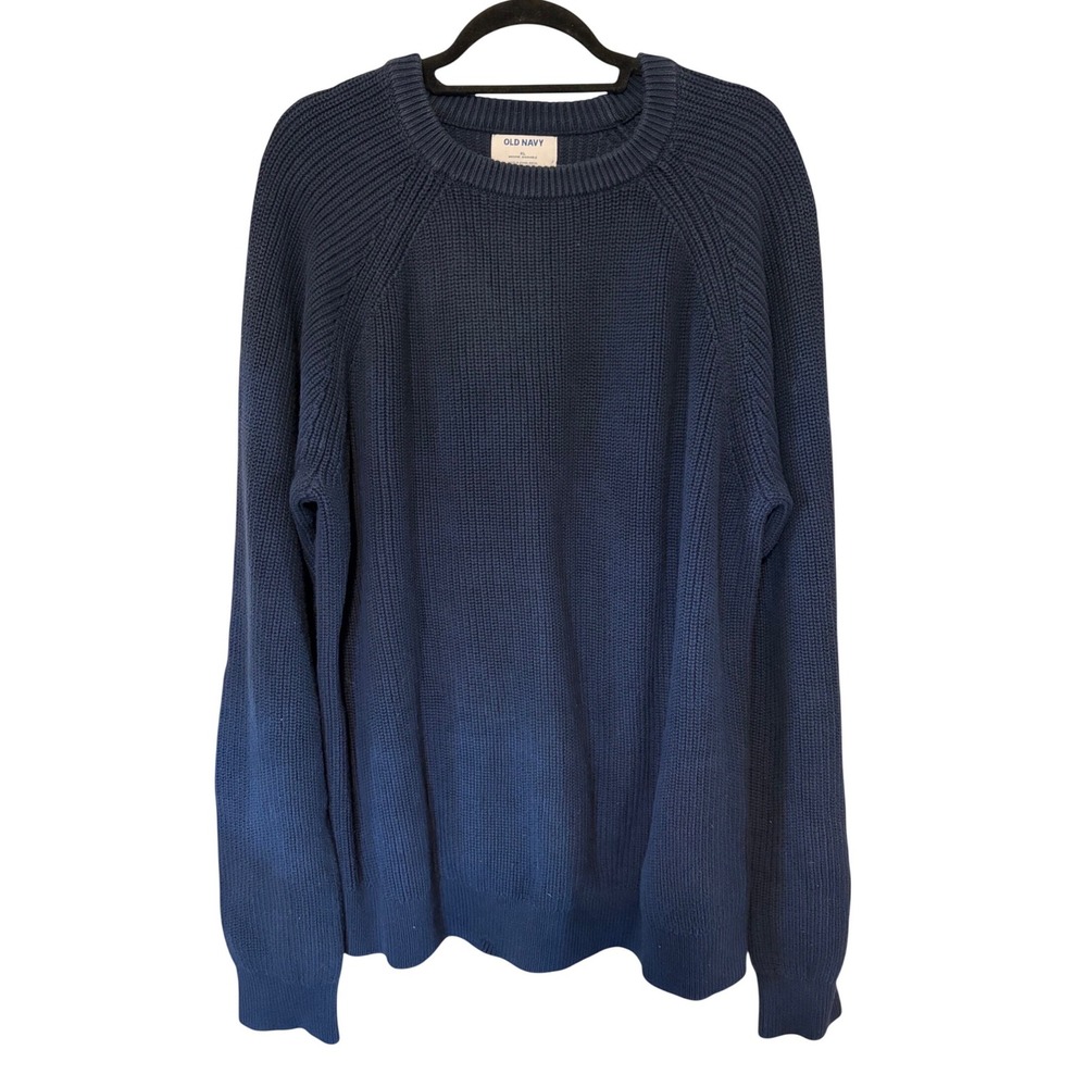 Old Navy Sweater Mens XL Navy Cotton Ribbed Knit Fisherman Coastal Crewneck